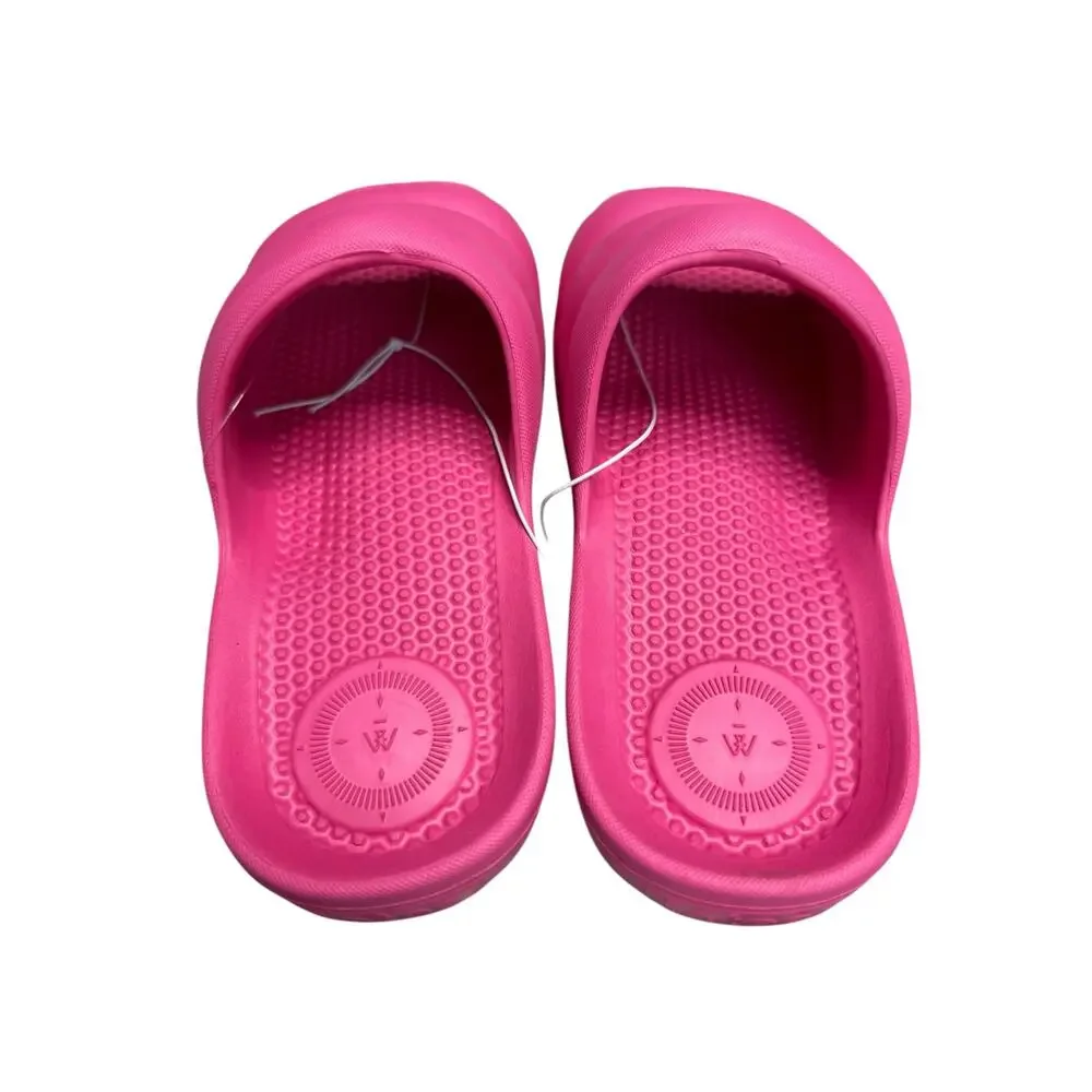 Totes Puffy Platform Slide Sandals Women 6 Magenta Pink Waterproof Pool Beach